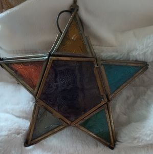 Vintage Candle Holder, Ornament, Star of David, Lamp, Stained Glass